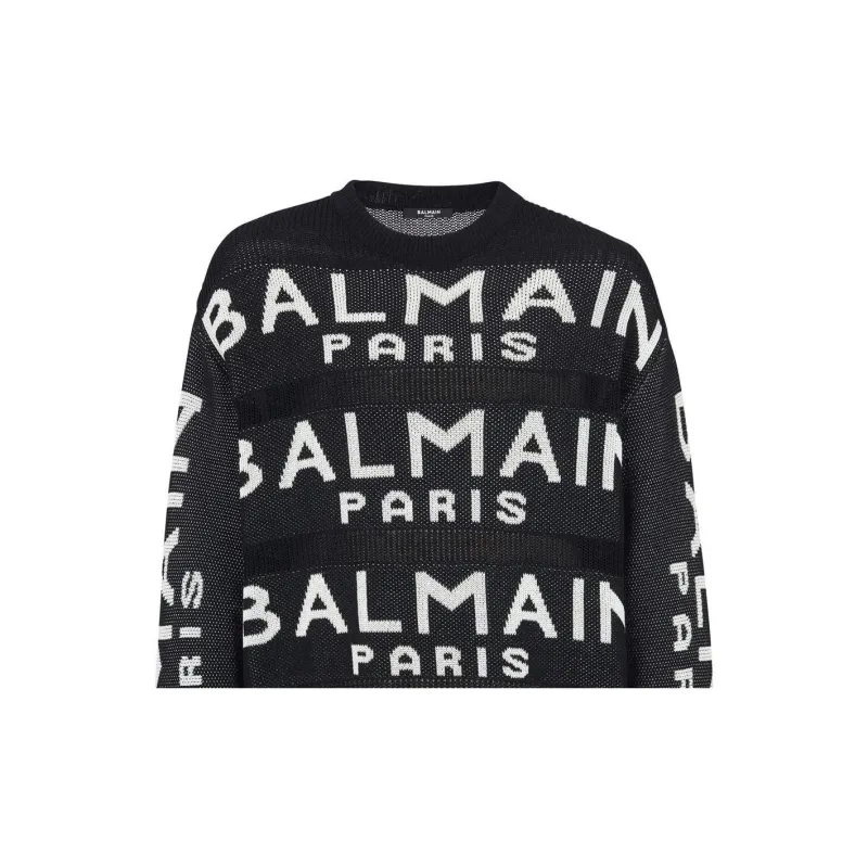 BALMAIN Logo Intarsia Crewneck Knit Jumper-4