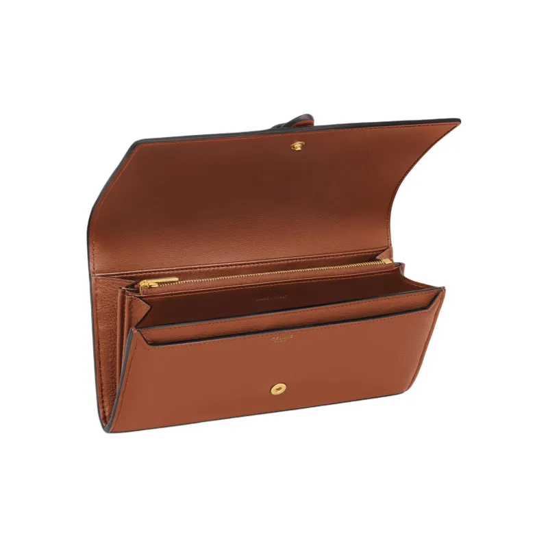 CELINE Cow Leather Wallet Large Size Women's Brown-3