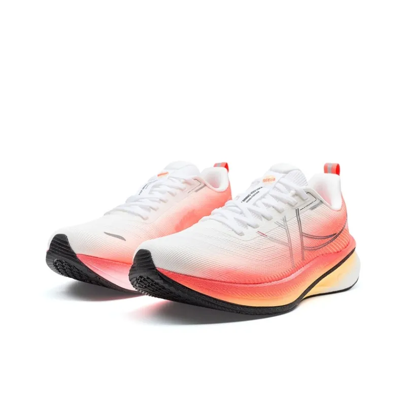 XTEP Rebound Abrasion Resistant Lightweight Slip Resistant Low Top Carbon Plate Running Shoes Men's White Red Orange-3