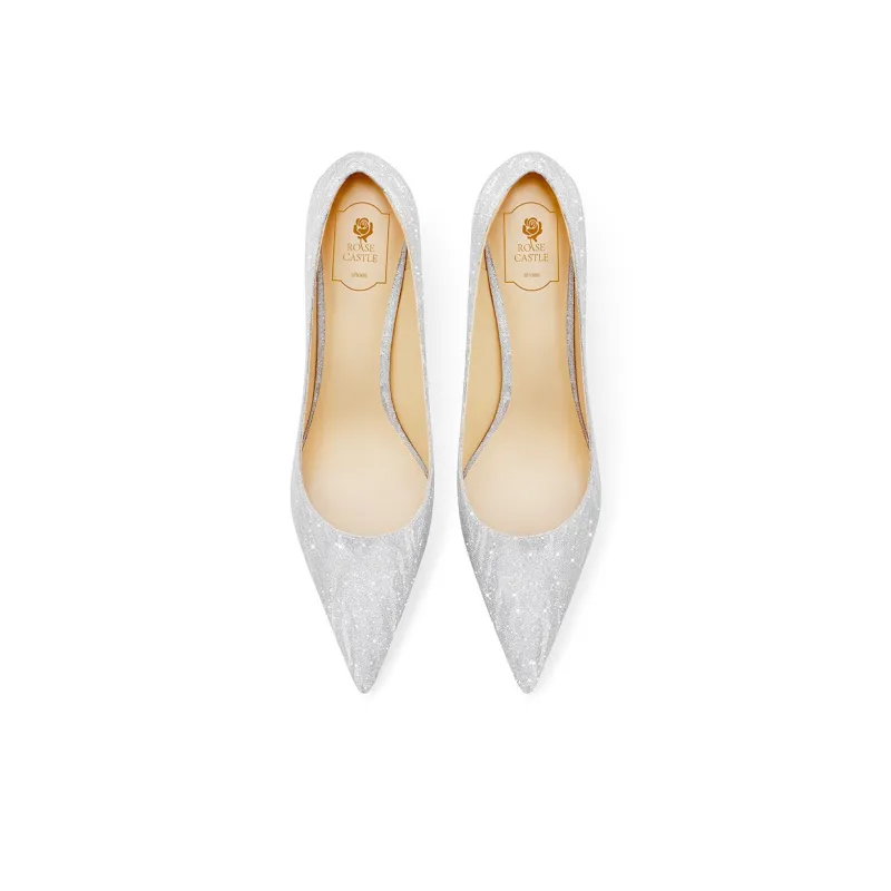 ROSE CASTLE Slim Heel High Heels 6.5cm Women's Gold Silver-6