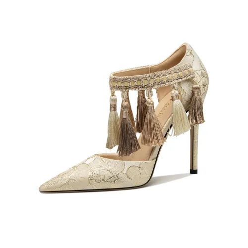 Lily Wei Fragrant Curtain Slim Heel High Heels 10cm Women's Light Apricot