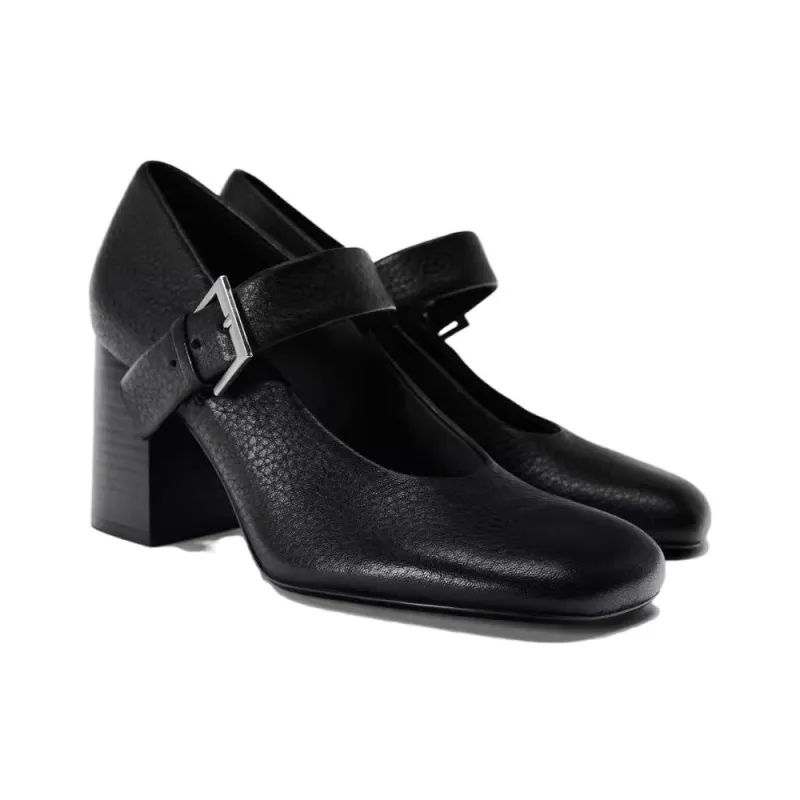 ZARA Chunky Heel High Heels 8cm Women's Black-3