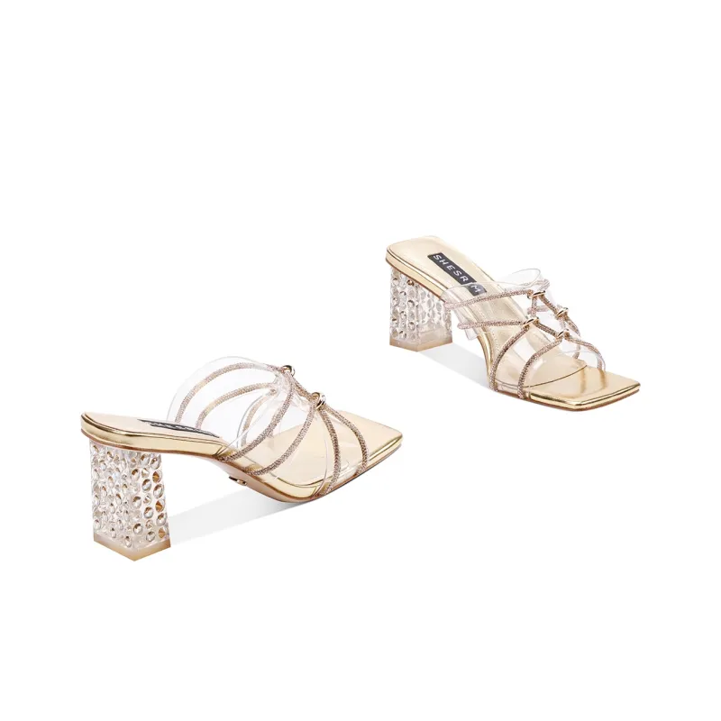 Shesrim Chunky Heel High Heels 6.5cm Women's Gold-2