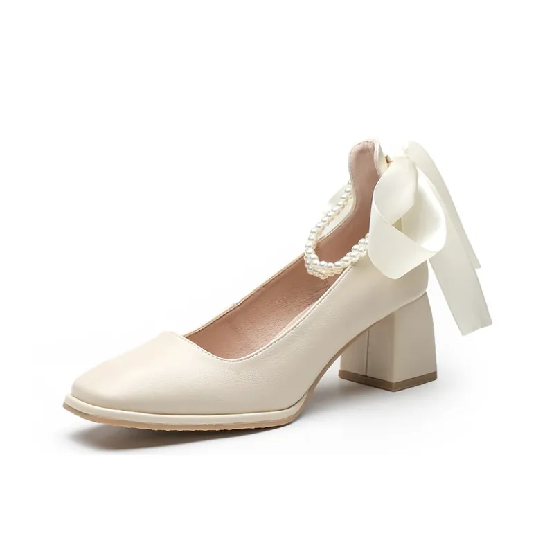 KATHRYN WILSON Chunky Heel High Heels 5.5cm Women's Apricot-1