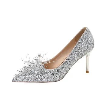 HKCP High Heels Women's White Silver, Water Silver, Champagne