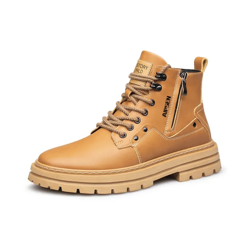 AIPSEN Short Martin Boot Medium Heel Men's Yellow Brown-1