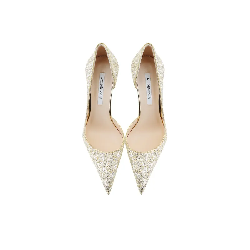 Ganxiaojie Slim Heel High Heels Women's Champagne Gold-4