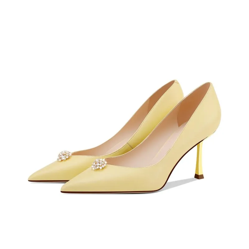 SHUDAIER Slim Heel High Heels 7.5cm Women's Light Yellow-1