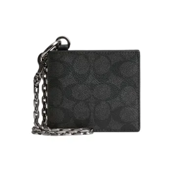 COACH Signature Coated Canvas Wallet Mini Women's Charcoal