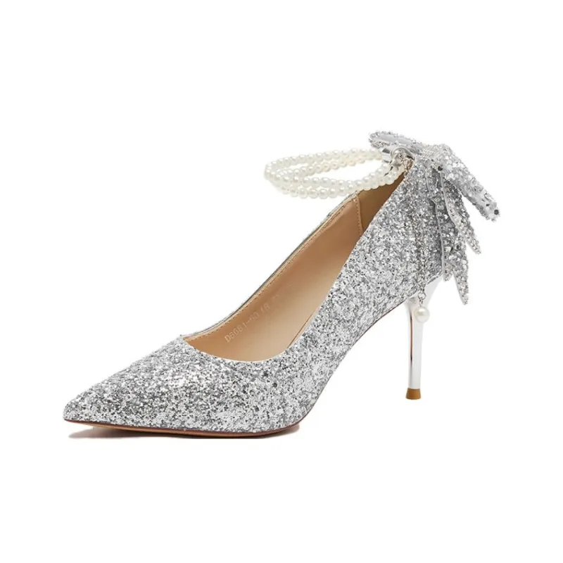 AGSDON Slim Heel High Heels 8.5cm Women's Silver-2