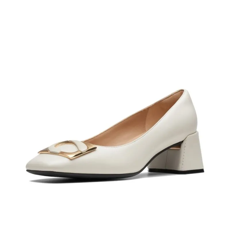 Clarks Block Heel High Heels 4.5cm Women's White-1