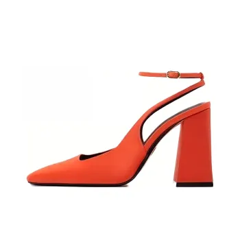 ZARA Chunky Heel High Heels 9.5cm Women's Orange