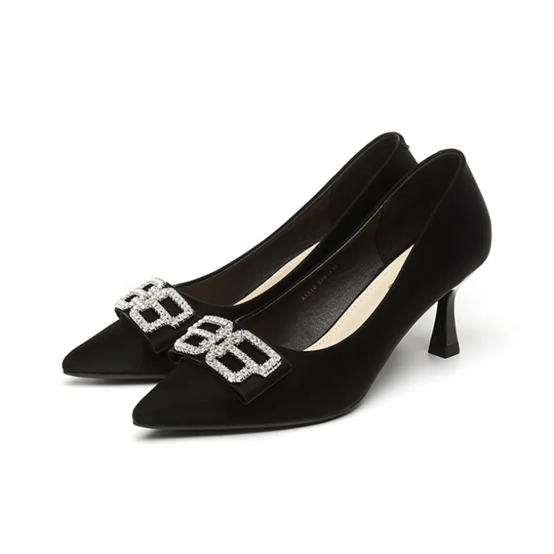 15 MINS Slim Heel High Heels Women's Black-2