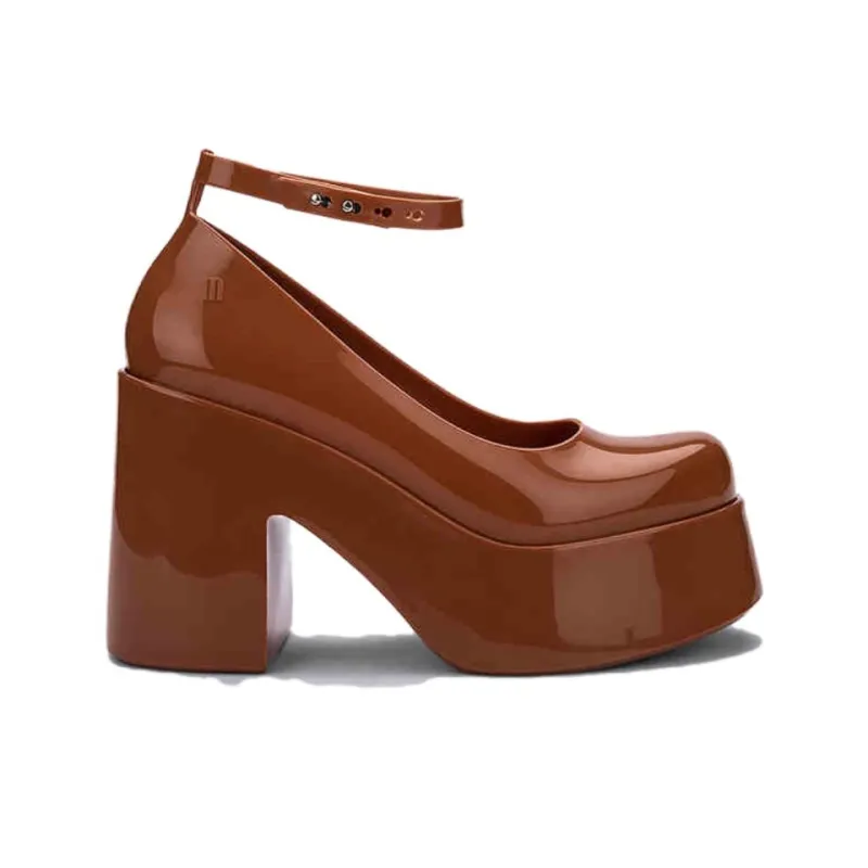 MELISSA Doll Heel Chunky Heel High Heels 11cm Women's Brown-1