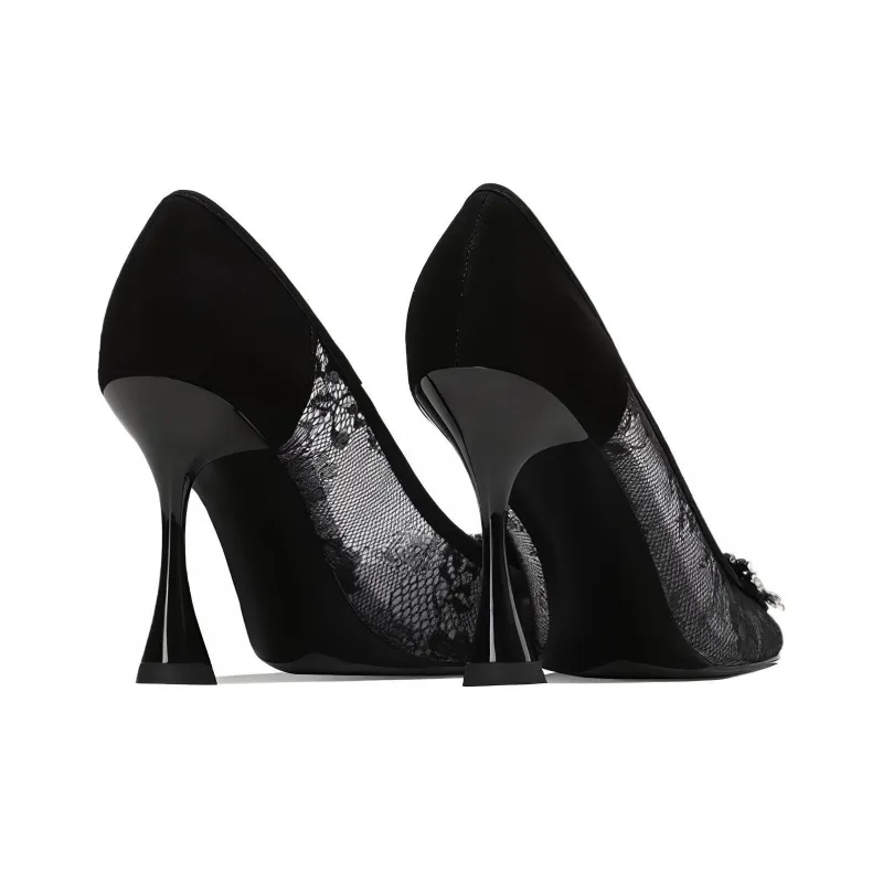 Princess & Isabel Flared Heel High Heels 8.5cm Women's Black-4