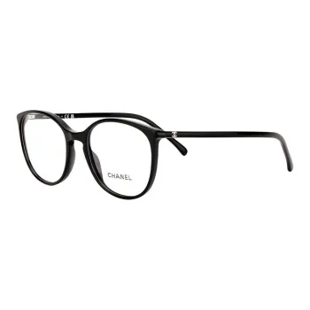 CHANEL Plate Frame Round Eyeglass Frames Women's Black