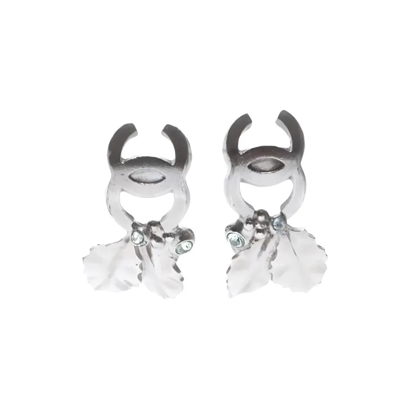 CHANEL 2005 Cc Leaf Stud Earrings-0