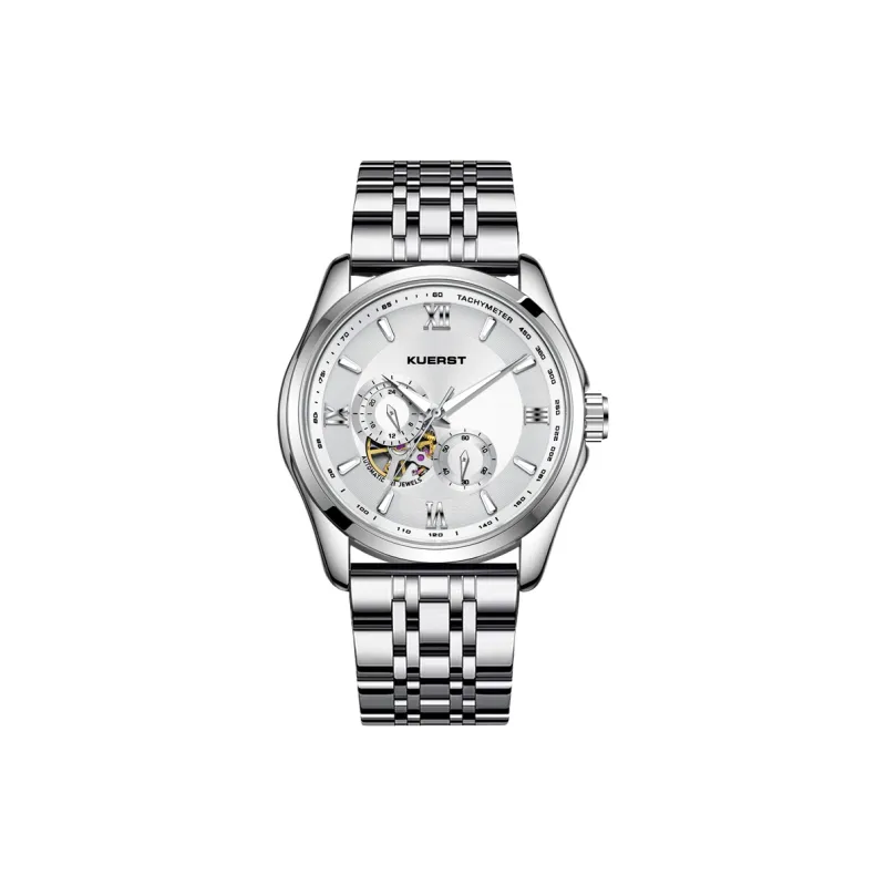 KUERST Automatic Mechanical Movement Steel Strap Watch Men's Watches Black Dial-0