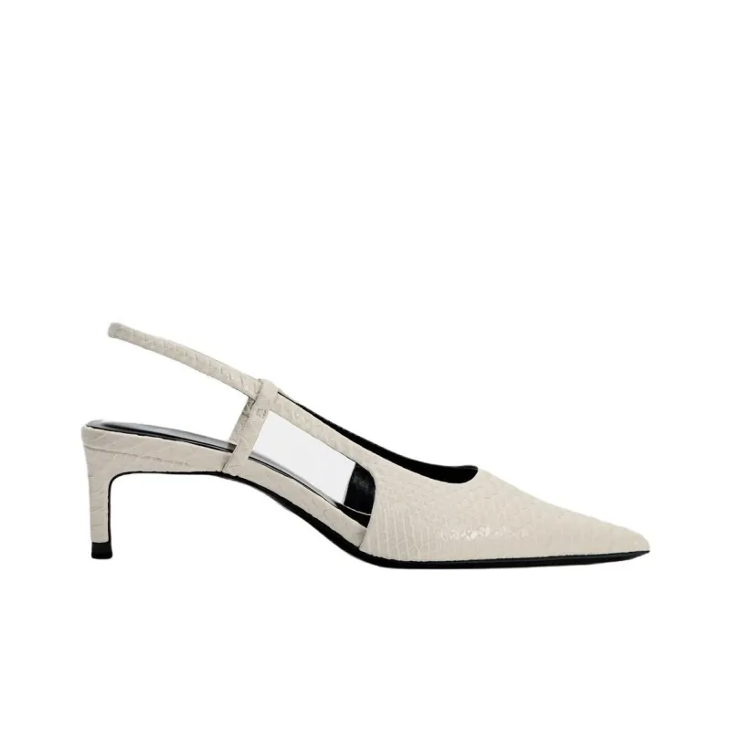 ZARA Slim Heel High Heels 5cm Women's Light Beige Yellow-1