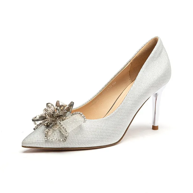 RED DRAGONFLY Slim Heel High Heels 5CM Women's Silver-1
