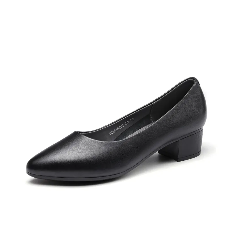 Strongman 3515 Women's Genuine Leather Low Vamp Unlined Shoes Chunky Heel Commute Small Leather Shoes-1