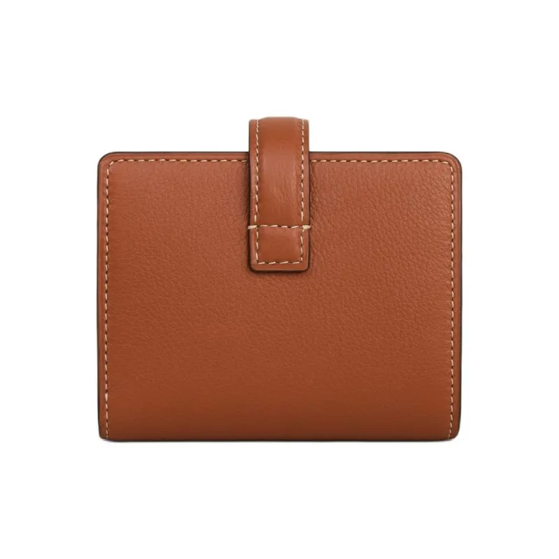 CELINE Cow Leather Wallet Small Size Women's Brown-2