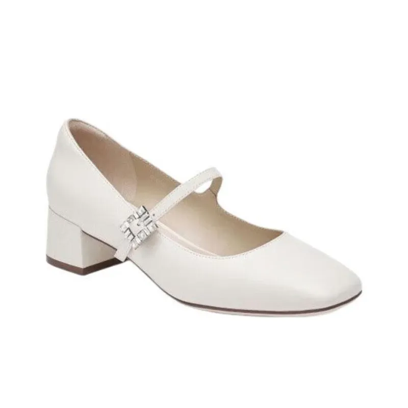 Staccato Mother Of Pearl Sugar Cube Chunky Heel Shiny High Heels 4.5cm Women's-12