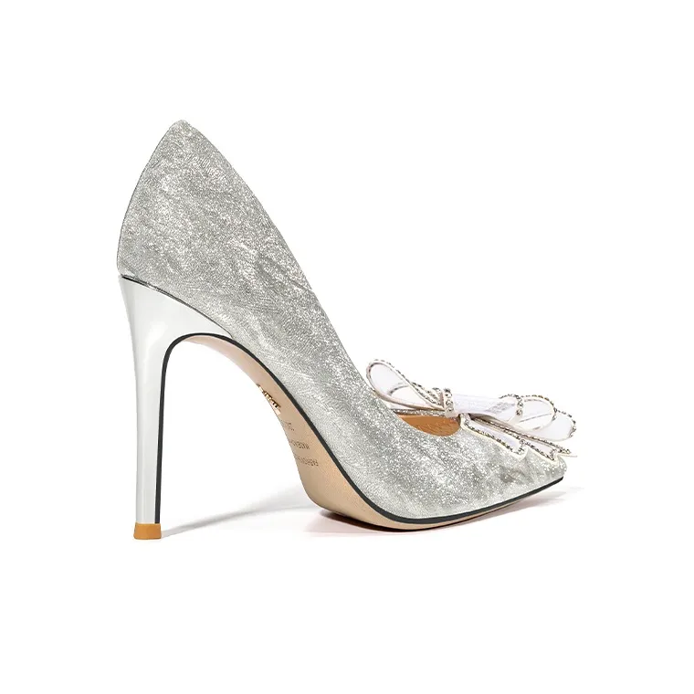 Lily Wei Heart Fluttering Slim Heel High Heels Women's Silver-1