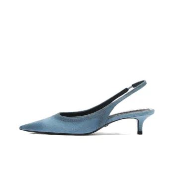 ZARA Cone Heel High Heels 4cm Women's Blue Denim