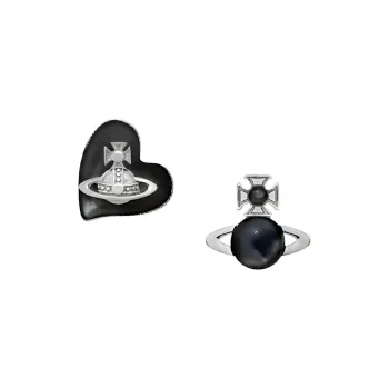 Vivienne Westwood Heart Saturn Asymmetrical Stud Earrings Women's Black/Silver