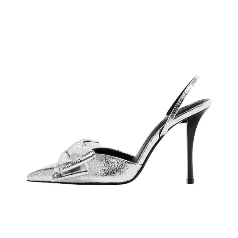 ZARA Trf Slim Heel High Heels 10cm Women's Silver-0