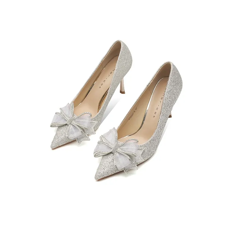 Ainer cat Slim Heel High Heels 8cm Women's Silver-2