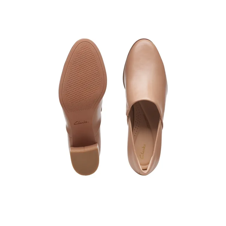 Clarks Frewa Series Chunky Heel High Heels Women's Flesh Pink-2