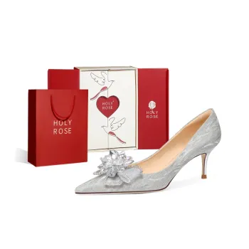 Holy Rose French High Heels Fairy Style Crystal Shoes With Bowknot Box 10cm Silver