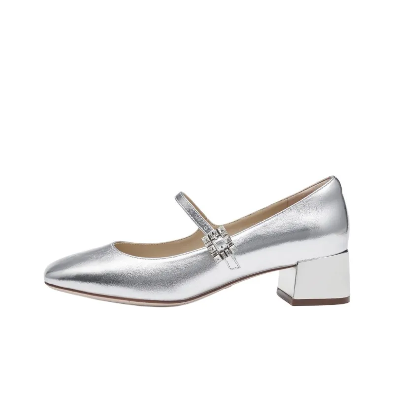 Staccato Mother Of Pearl Sugar Cube Chunky Heel Shiny High Heels 4.5cm Women's-8
