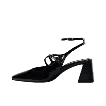 ZARA Chunky Heel High Heels 7cm Women's Black