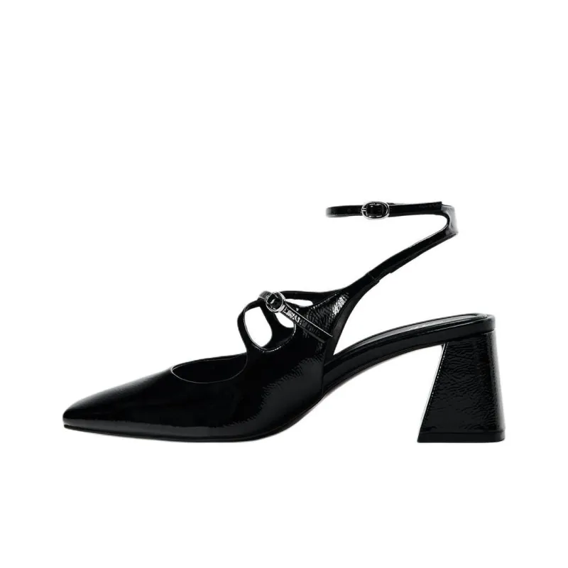 ZARA Chunky Heel High Heels 7cm Women's Black-0