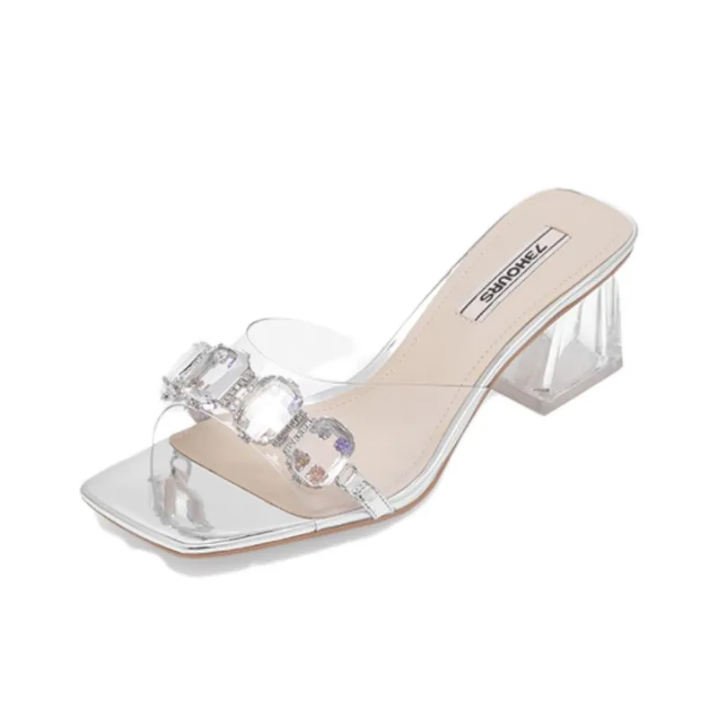 73Hours Summer Time Chunky Heel High Heels 5.5cm Women's Transparent-1
