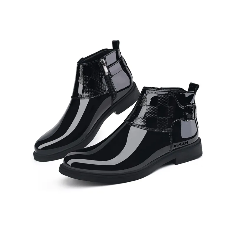 AIPSEN Ankle Boots Men's Black Plaid-3