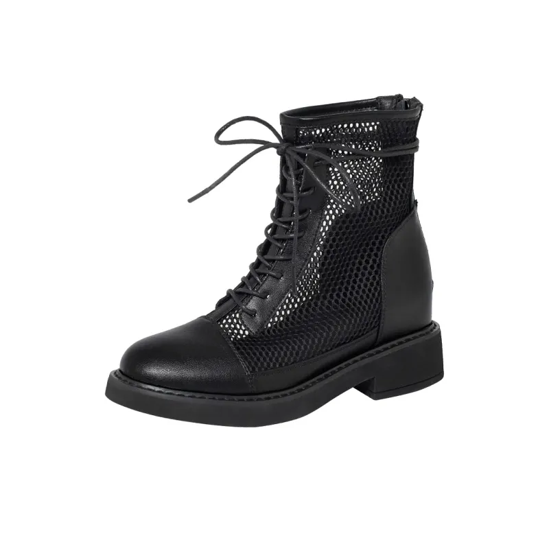 QINGZHUHU Ankle Boots Women's Beige/Black-0