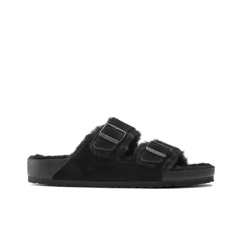 Birkenstock Arizona Shearling Massage Antibacterial Slide Slippers Unisex Black Narrow Fit-1