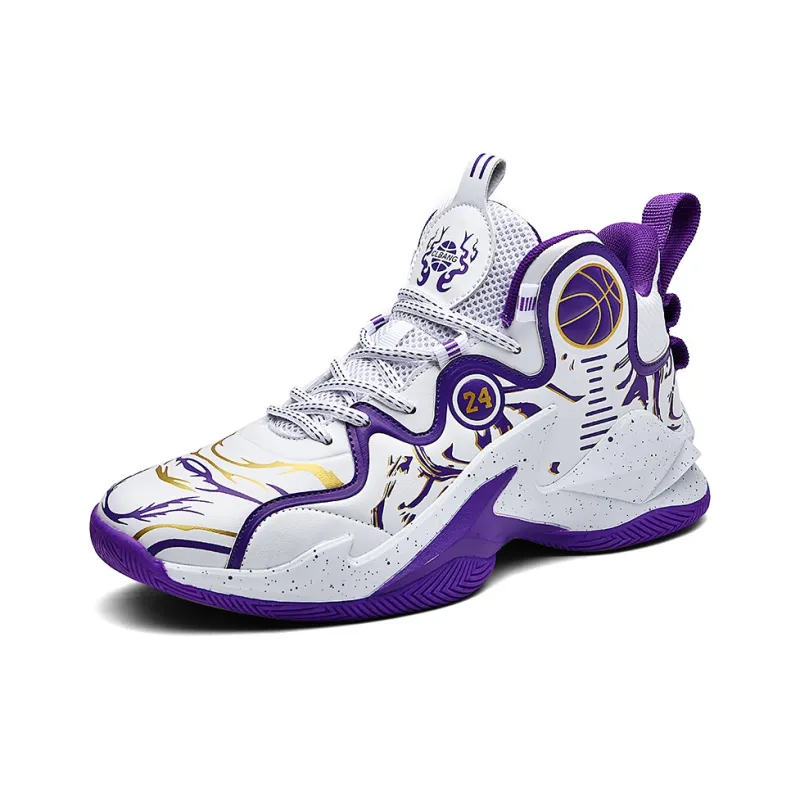 BIANSULONG Anti-Slip And Wear-Resistant Warm High-Top Basketball Shoes Unisex White Purple-1