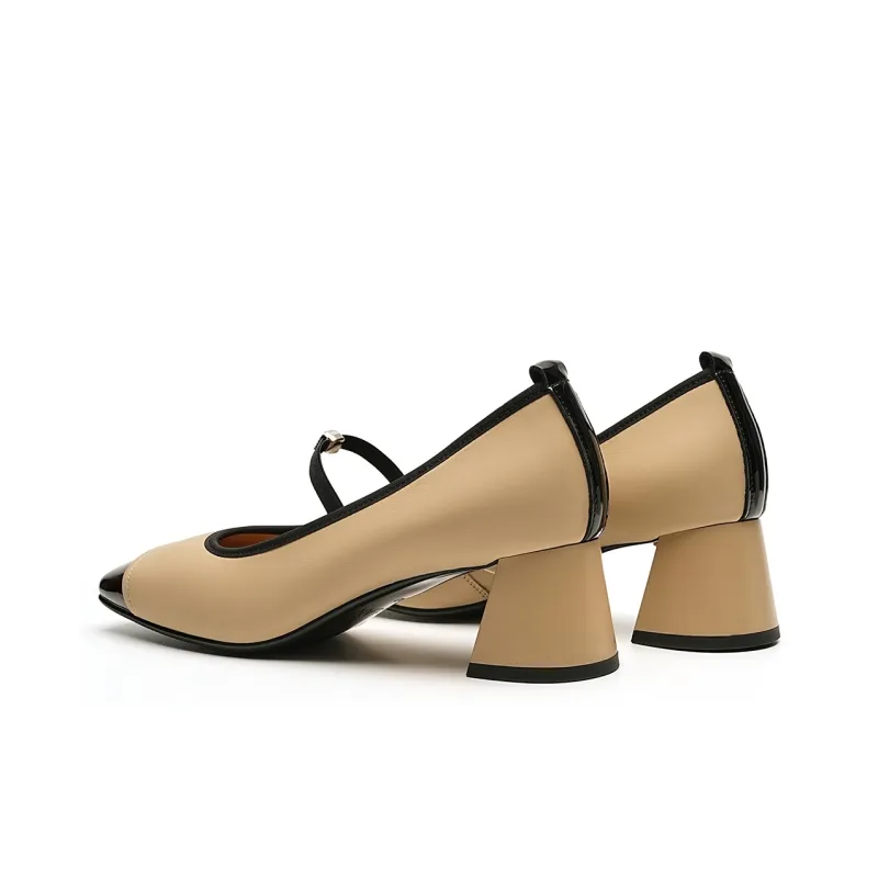 EBLAN Chunky Heel High Heels Women's Apricot-3