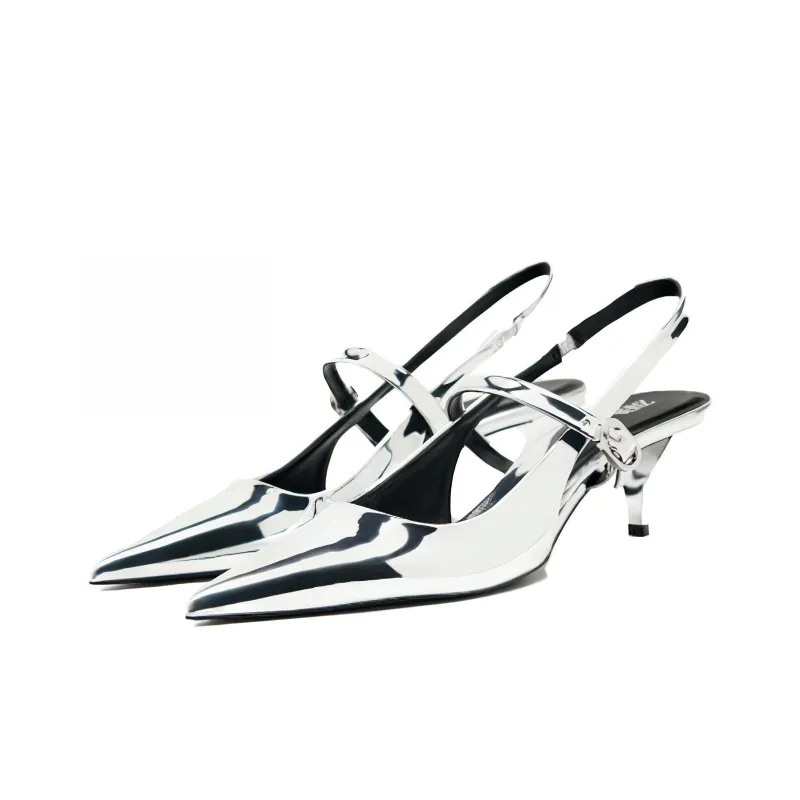 ZARA Slim Heel High Heels 6cm Women's Silver-1