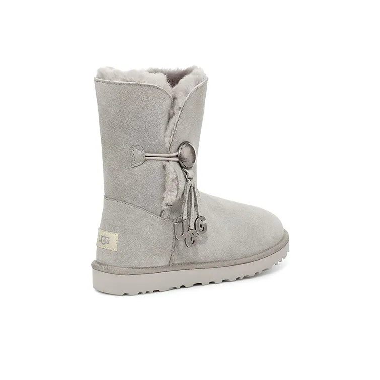 UGG Bailey Button UGG Charm Metallic Alphabet Version Fleece Lined 'Light Grey' Women's-3