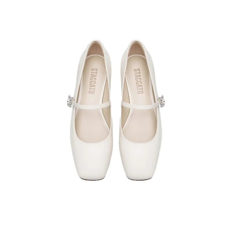 Staccato Mother Of Pearl Sugar Cube Chunky Heel Shiny High Heels 4.5cm Women's-14