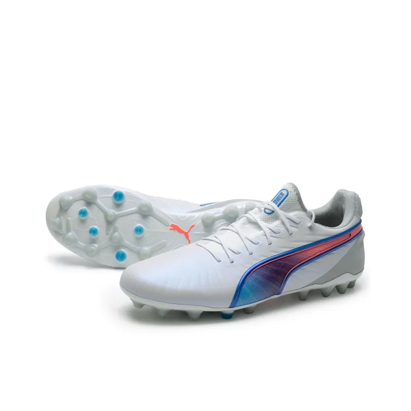 PUMA King Ultimate MG Rubber Short Studs Artificial Ground Anti Slip Wear Resistant Soccer Shoes Men's White Blue-5