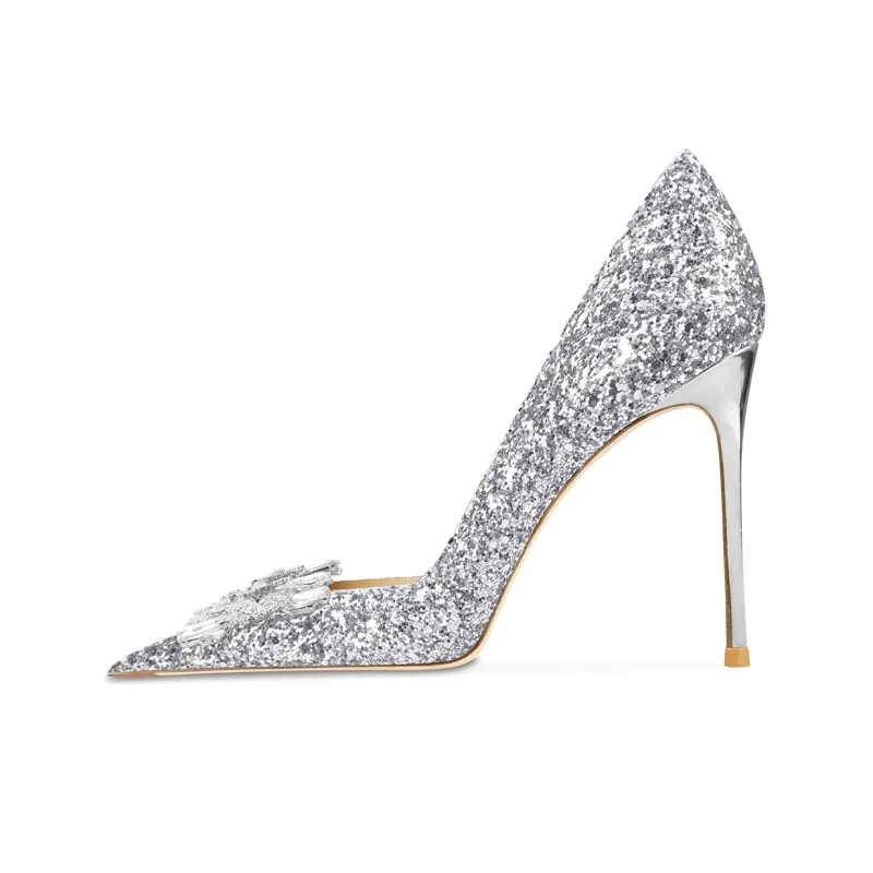 Ganxiaojie Slim Heel High Heels Women's Silver-0