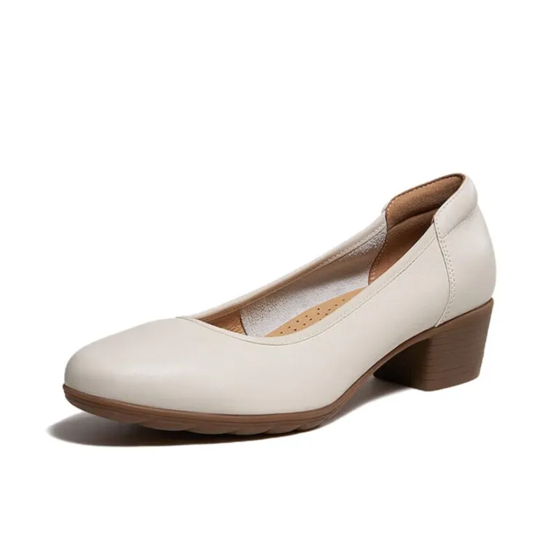 CAMEL Chunky Heel High Heels 3cm Women's Ecru-1