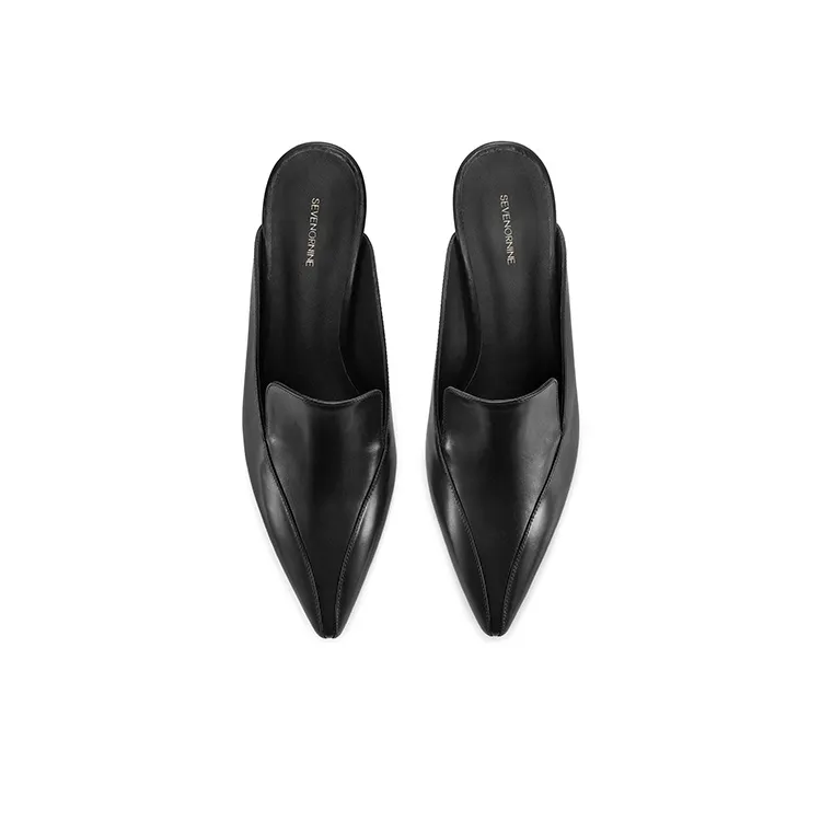 7or9 New Moon Black Logo Slim Heel High Heels 3.5cm Women's Black-3